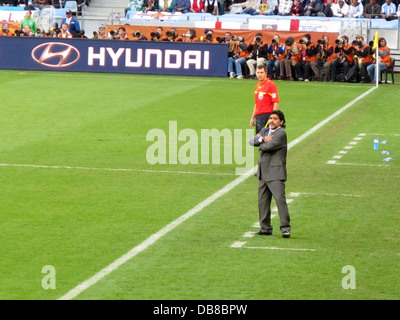 Argentina coach Diego Maradona at a match in Cape Town during the 2010 FIFA World Cup Soccer in South Africa Stock Photo