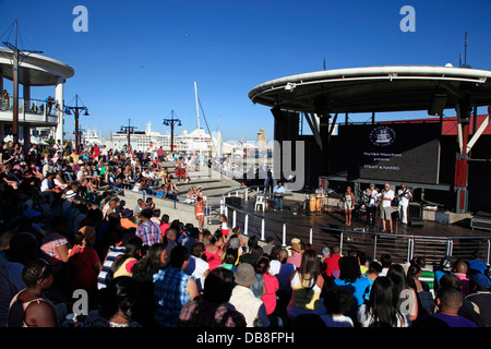 music performance at the amphitheatre at the Victoria and Alfred Waterfront, V&A Waterfront, Cape Town Stock Photo