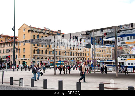 Reflections in Norman Foster Canopy on Quai des Belges Old Vieux  Port Marseilles France Stock Photo