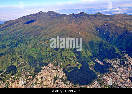 aerial view of Quito city and Pichincha volcano Ecuador Stock Photo