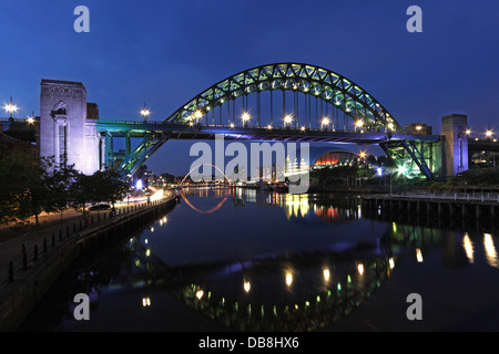 Tyne bridge and Millenium bridge plus the Sage, Newcastle-upon-Tyne, Tyne and Wear, England, United Kingdom Stock Photo