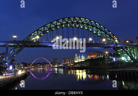 Tyne bridge and Millenium bridge plus the Sage, Newcastle-upon-Tyne, Tyne and Wear, England, United Kingdom Stock Photo