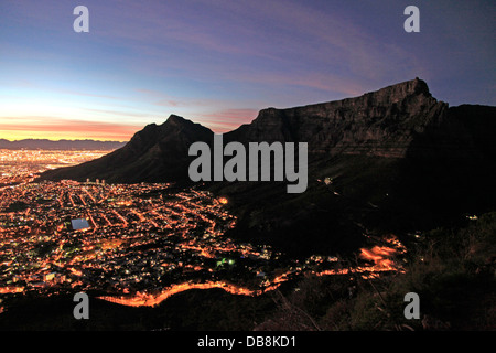 sunrise over Table Mountain and the city bowl of Cape Town