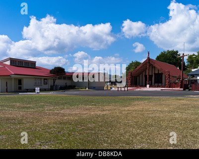 dh Ohinemutu ROTORUA NEW ZEALAND Maori Te Papaiouru Marae meeting place house wood carvings traditional Stock Photo