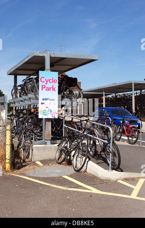 Cycle park at Colchester Train Station, Essex, England, UK Stock Photo