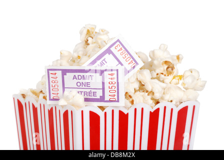 closeup movie tickets in popcorn Stock Photo