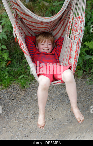 young boy in a hammock Stock Photo