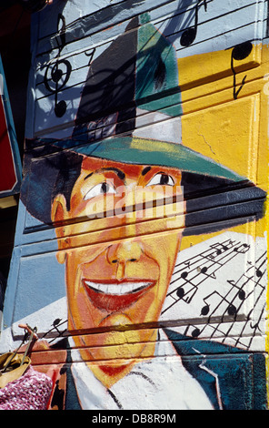 Carlos Gardel mural at Caminito, La Boca District. Buenos Aires. Argentina. South America. Stock Photo