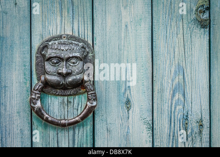 Decorative gilded lion head door knob. Lion head, brass door knocker Stock Photo