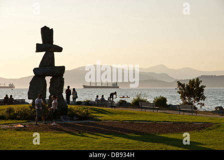 The Inukshuk at English Bay. Vancouver, British Columbia, Canada. Stock Photo