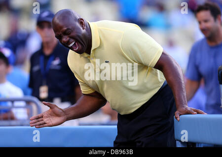 Los Angeles, California, USA. 25th July, 2013. July 25, 2013 Los Angeles, California: Magic Johnson before the Major League Baseball game between the Cincinnati Reds and the Los Angeles Dodgers at Dodger Stadium on July 25, 2013 in Los Angeles, California. Rob Carmell/CSM/Alamy Live News Stock Photo