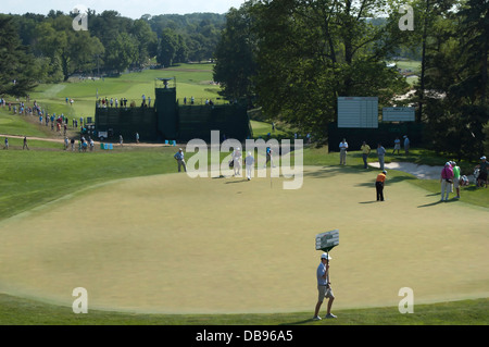 Green of Hole 3, Merion Golf Club, site of 2013 US Open Golf, Haverford Township, near Ardmore, Pennsylvania, USA. Stock Photo