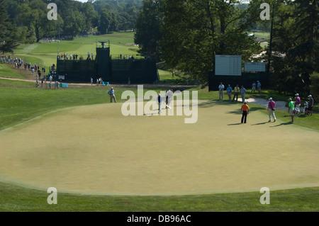 Green of Hole 3, Merion Golf Club, site of 2013 US Open Golf, Haverford Township, near Ardmore, Pennsylvania, USA. Stock Photo