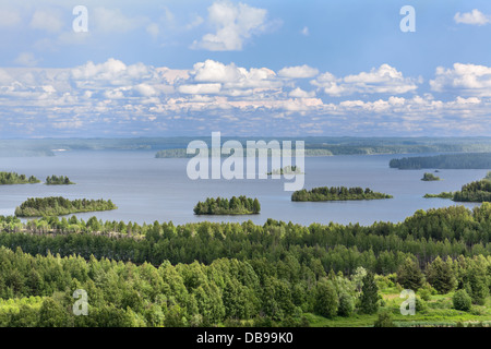 Aerial view of Karelian lakes in evergreen forests, Russia Stock Photo