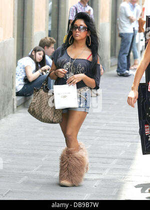 Nicole 'Snooki' Polizzi returning wearing furry boots after visiting the local pharmacy Florence, Italy - 02.06.11 Stock Photo