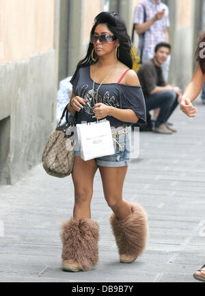 Nicole 'Snooki' Polizzi returning wearing furry boots after visiting the local pharmacy Florence, Italy - 02.06.11 Stock Photo