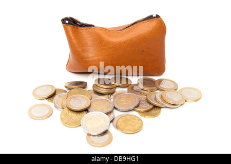 purse full of money on a white background Stock Photo