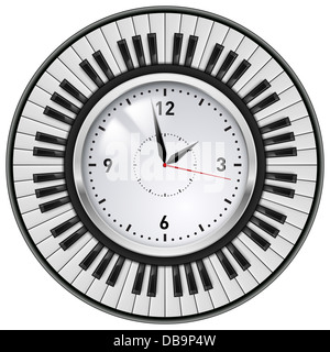 Realistic Office Clock and Piano keys. Illustration on white background. Stock Photo