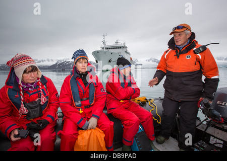 Passengers on Zodiaks off the Russian research vessel, AkademiK Sergey Vavilov Stock Photo