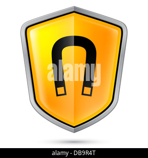 Warning sign on shield, indicating Magnetic field. Illustration on white Stock Photo