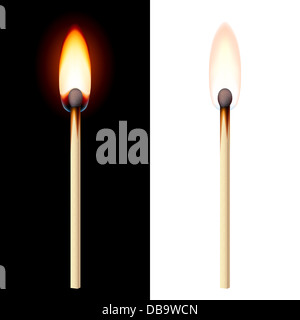 Realistic burning match with flame on black background Stock Photo - Alamy