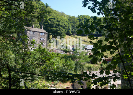 Houses in Calder valley, Yorkshire between Hebden Bridge and Heptonstall. Stock Photo