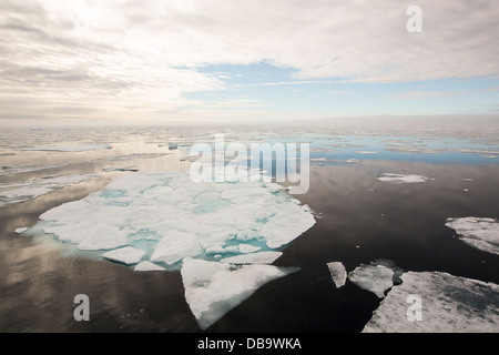 Rotten sea ice at over 80 degrees North off the north coast of Svalbard. Stock Photo