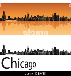 Chicago City Skyline Panorama Black Outline Silhouette Isolated on ...
