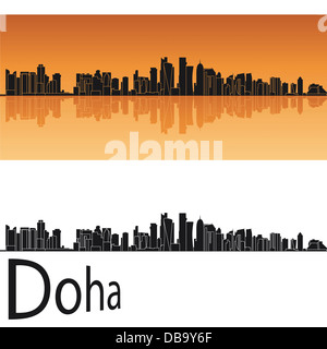 Doha skyline in orange background Stock Photo