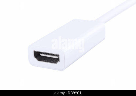 Macro Shot of a female HDMI cable adapter isolated on white background Stock Photo
