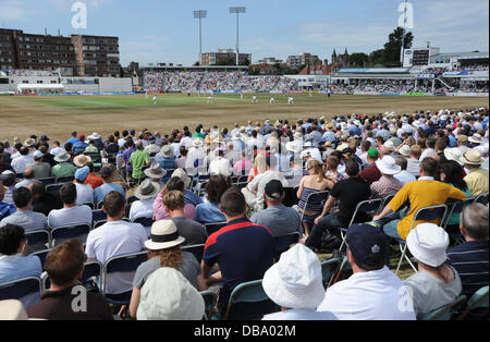 Hove UK 26 July 2013 - A full house watches Sussex against Australia at Hove County Ground today Stock Photo