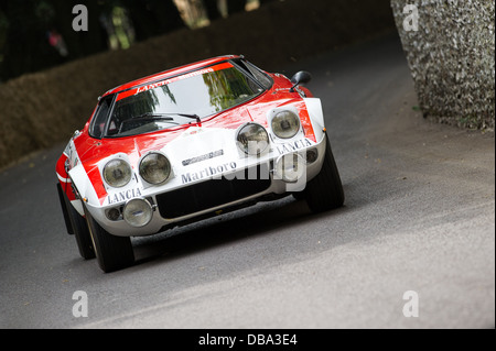 Chichester, UK - July 2013: Lancia Stratos passes the flint wall in action at the Goodwood Festival of Speed on July 12, 2013. Stock Photo