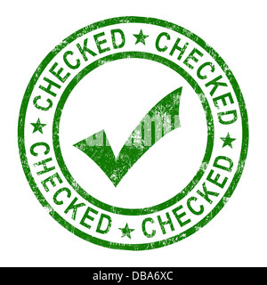 Checked Stamp With Tick Shows Quality And Excellence Stock Photo