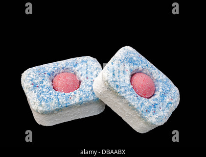 dishwasher detergent tablets macro isolated on black Stock Photo