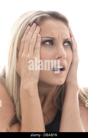 Attractive Young Woman Looking Shocked Scared Or Surprised Isolated Against A White Background Stock Photo
