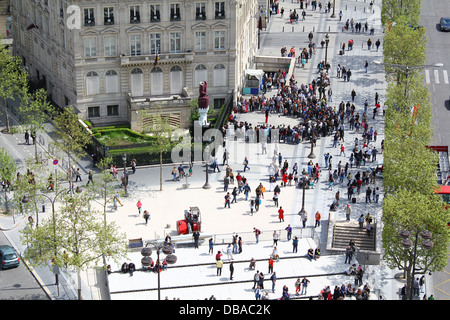 Crowd on Champs Elysées viewed from the top of the Arc de Triomphe, Paris, France Stock Photo