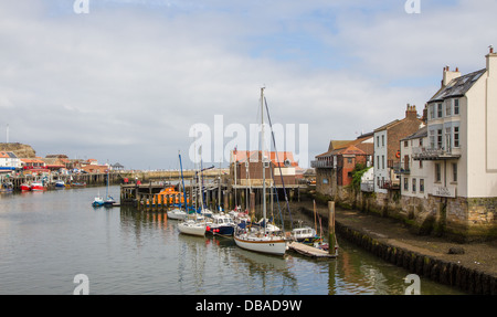 Fishing boats and trawlers in Whitby Harbour, North Yorkshire Stock Photo