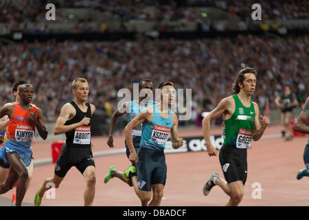 London, UK. 26th July, 800m mens race in action, Mukhtar Mohammed (centre)races for GBR, 12 athletes race in the 800m Anniversary Games British Athletics, London. 2013. Photo: Credit: Rebecca Andrews/Alamy Live News Stock Photo