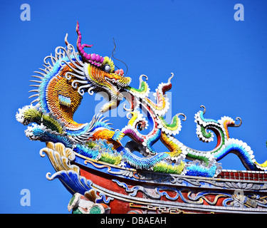 Ornate Chinese Temple detail in the sky. Stock Photo