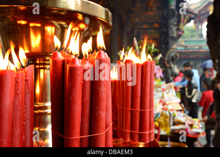 Candles at Longshan Temple in Taipei, Taiwan. Stock Photo