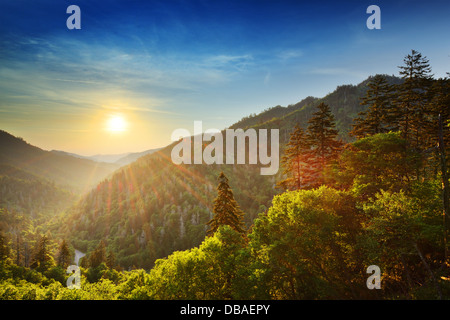 Sunset at the Newfound Gap in the Great Smoky Mountains. Stock Photo