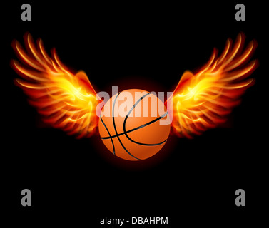 Basketball-Fiery wings, a color illustration on a black background Stock Photo