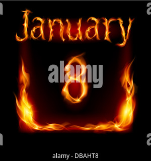 Eighth January in Calendar of Fire. Icon on black background Stock Photo