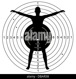 Shooting target, with holes pierced by bullets made in 2d software Stock Photo