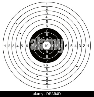 Shooting target, with holes pierced by bullets made in 2d software Stock Photo