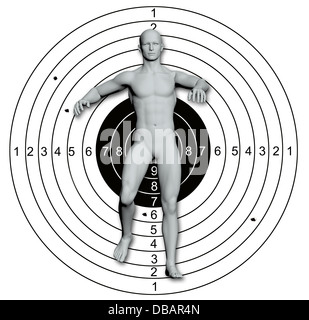 Shooting target, with holes pierced by bullets made in 2d software Stock Photo