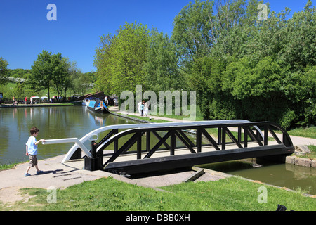 The Foxton Junction swing bridge looking from the Market Harborough arm towards the Grand Union Canal Stock Photo