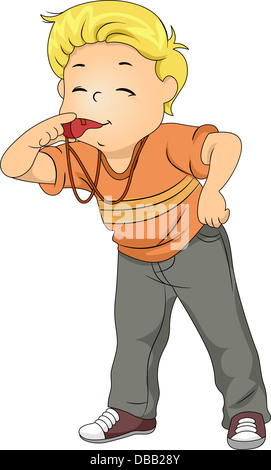 Illustration of Little Kid Boy Blowing a Whistle Stock Photo