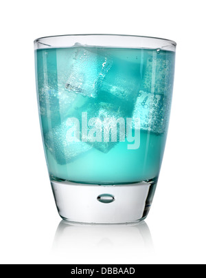 Blue drink with ice cubes in a glass isolated on a white background Stock Photo