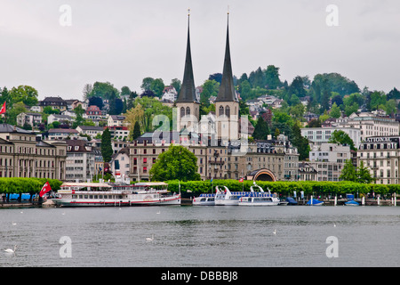 The Abbey Court Church in rainy day, Lucerne, north-central Switzerland, Europe. Stock Photo